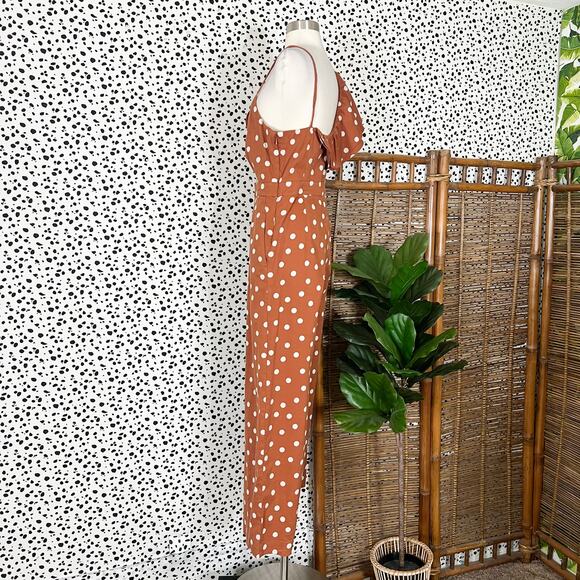 Anthropologie | Maeve Rust Orange Polka Dot White Ruffle Wide Leg Jumpsuit 8 EUC - Picture 10 of 13